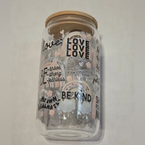 16oz Glass Can with Inspirational Quotes And Bamboo Lid